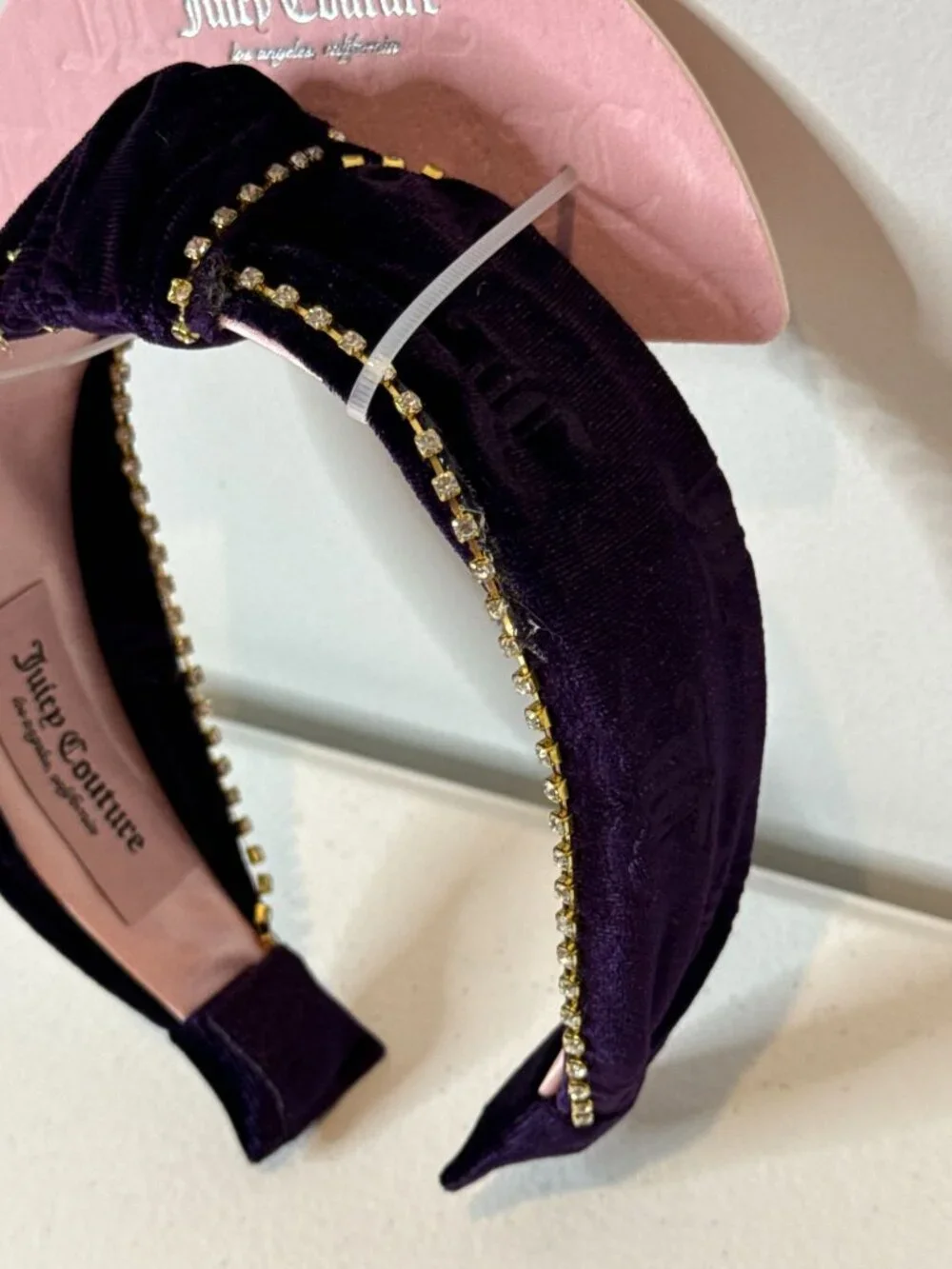 Juicy Couture Purple Velvet Rhinestone Knotted Headband New